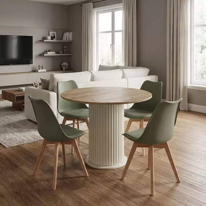 Σετ τραπεζαρία 5τμχ Bohema - Viva Megapap χρώμα ivory/sepet oak - φυστικί Ø90x77,7εκ.