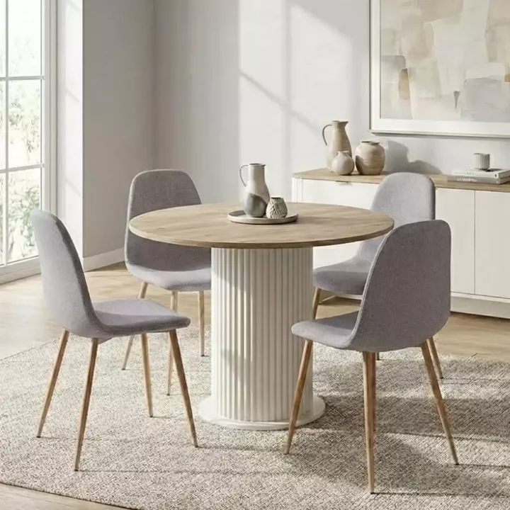 Σετ τραπεζαρία 5τμχ Bohema - Iris Megapap χρώμα ivory/sepet oak - ανοιχτό μπεζ Ø90x77,7εκ.