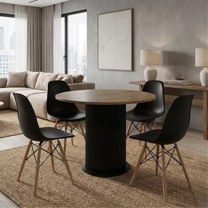 Σετ τραπεζαρία 5τμχ Bohema - Nova Megapap χρώμα μαύρο/sepet oak - μαύρο Ø90x77,7εκ.