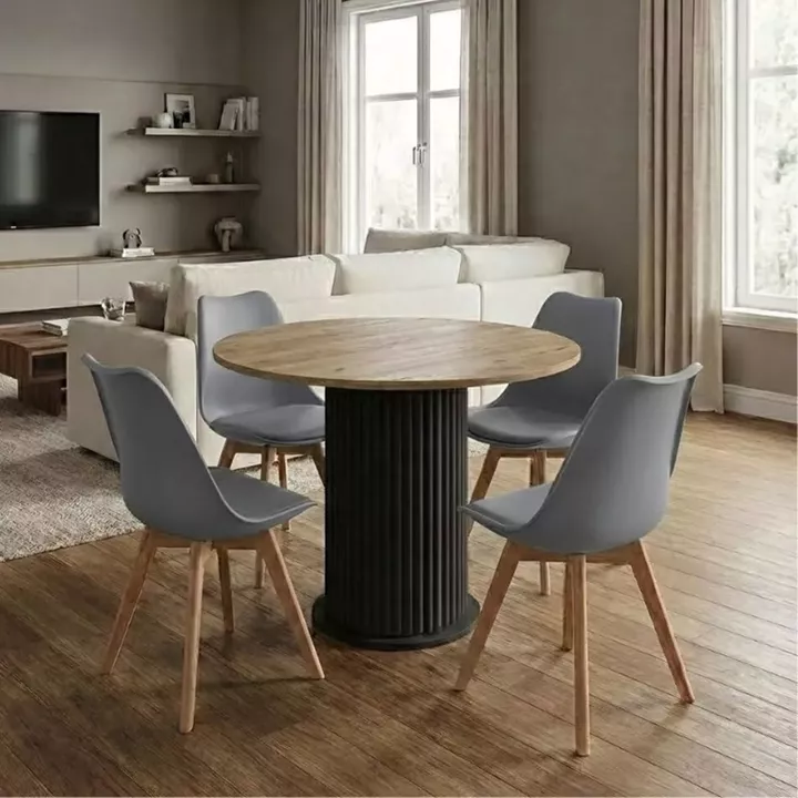 Σετ τραπεζαρία 5τμχ Bohema - Viva Megapap χρώμα μαύρο/sepet oak - γκρι Ø90x77,7εκ.