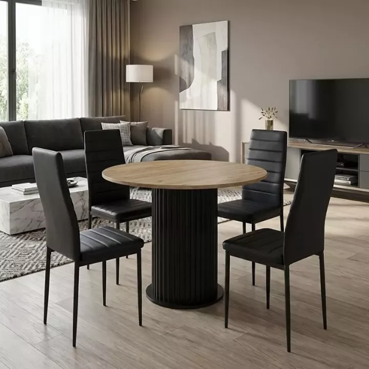 Σετ τραπεζαρία 5τμχ Bohema - Rosa Megapap χρώμα μαύρο/sepet oak - μαύρο Ø90x77,7εκ.