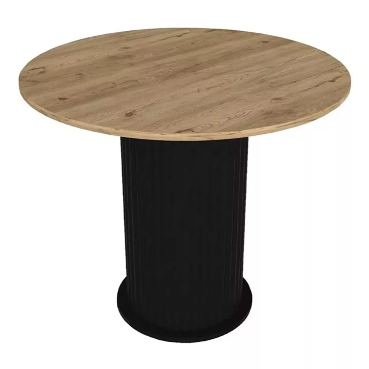 Σετ τραπεζαρία 5τμχ Bohema - Iris Megapap χρώμα μαύρο/sepet oak - ανοιχτό μπεζ/φυσικό πόδι Ø90x77,7εκ.