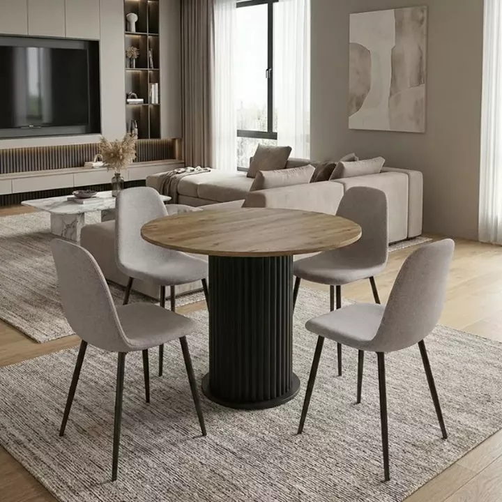 Σετ τραπεζαρία 5τμχ Bohema - Iris Megapap χρώμα μαύρο/sepet oak - ανοιχτό μπεζ Ø90x77,7εκ.