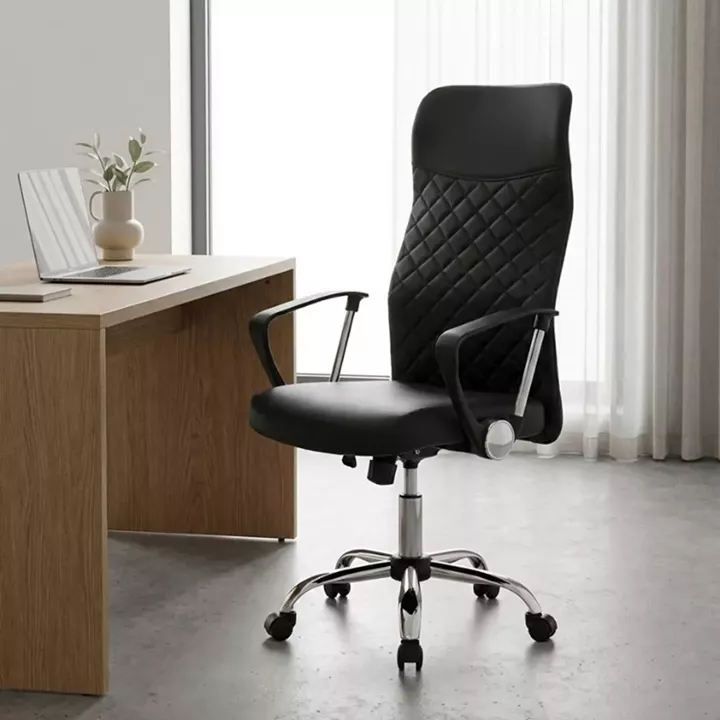 Καρέκλα γραφείου Novaro Megapap από τεχνόδερμα χρώμα μαύρο 61x68x111/121εκ.