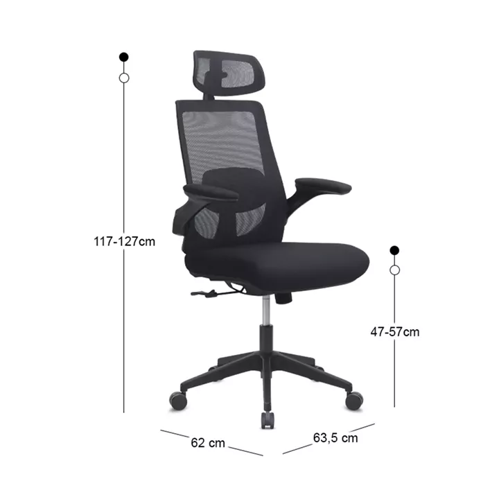 Καρέκλα γραφείου διευθυντική Belora Megapap με ύφασμα Mesh χρώμα μαύρο 63,5x62x117/127εκ.