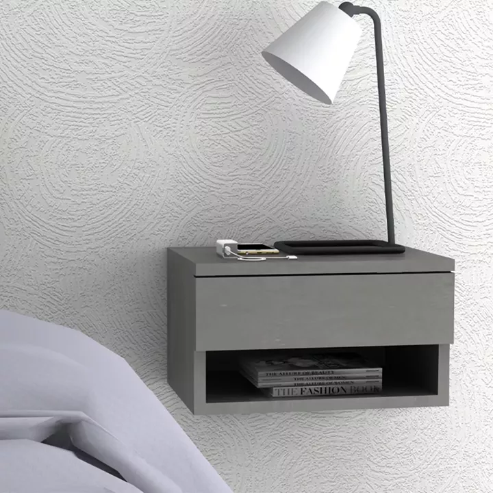 Κομοδίνο επιτοίχιο Mary Megapap χρώμα γκρι σκυροδέματος 40x30x23εκ.