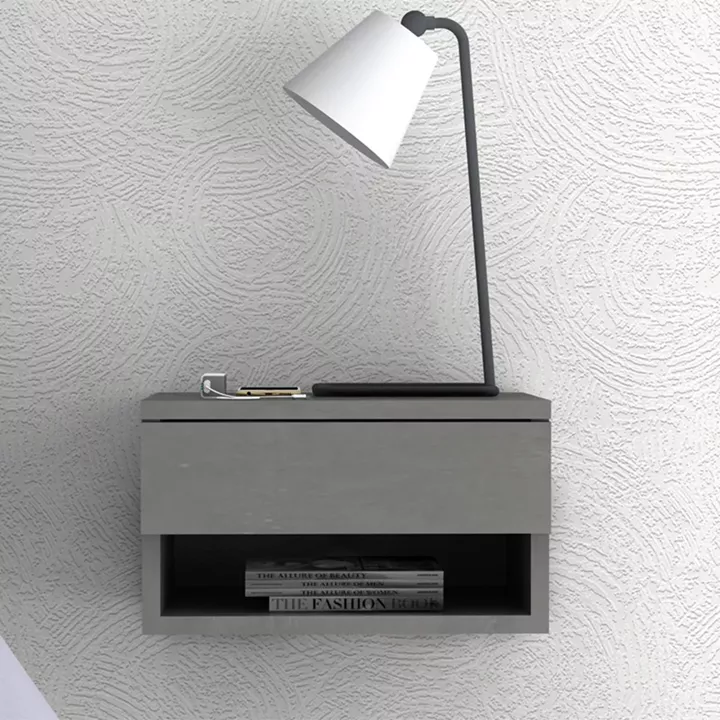 Κομοδίνο επιτοίχιο Mary Megapap χρώμα γκρι σκυροδέματος 40x30x23εκ.