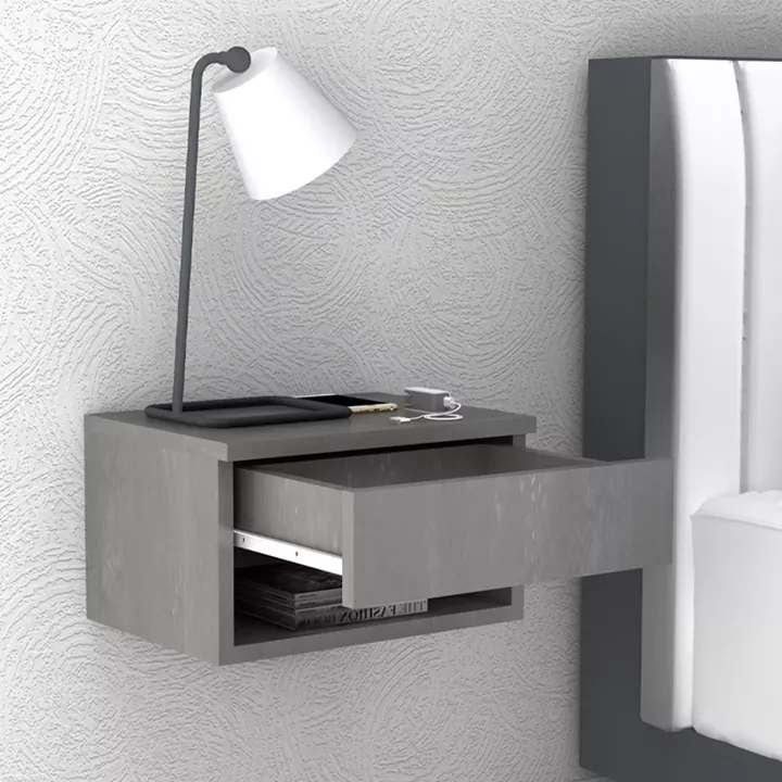 Κομοδίνο επιτοίχιο Mary Megapap χρώμα γκρι σκυροδέματος 40x30x23εκ.