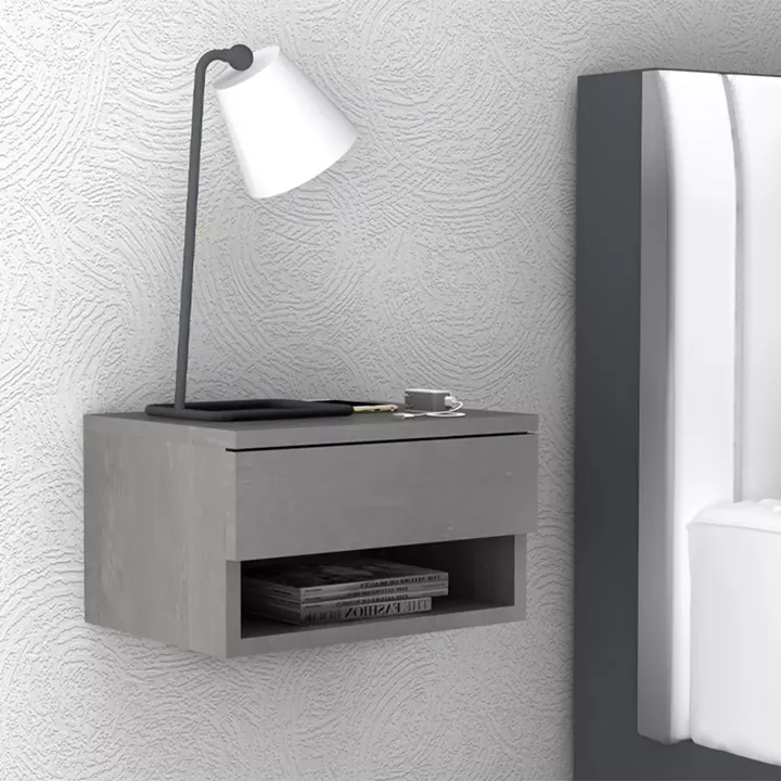 Κομοδίνο επιτοίχιο Mary Megapap χρώμα γκρι σκυροδέματος 40x30x23εκ.