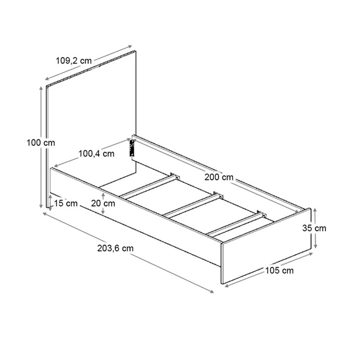 Κρεβάτι Troy Megapap χρώμα καρυδί 100x200εκ.
