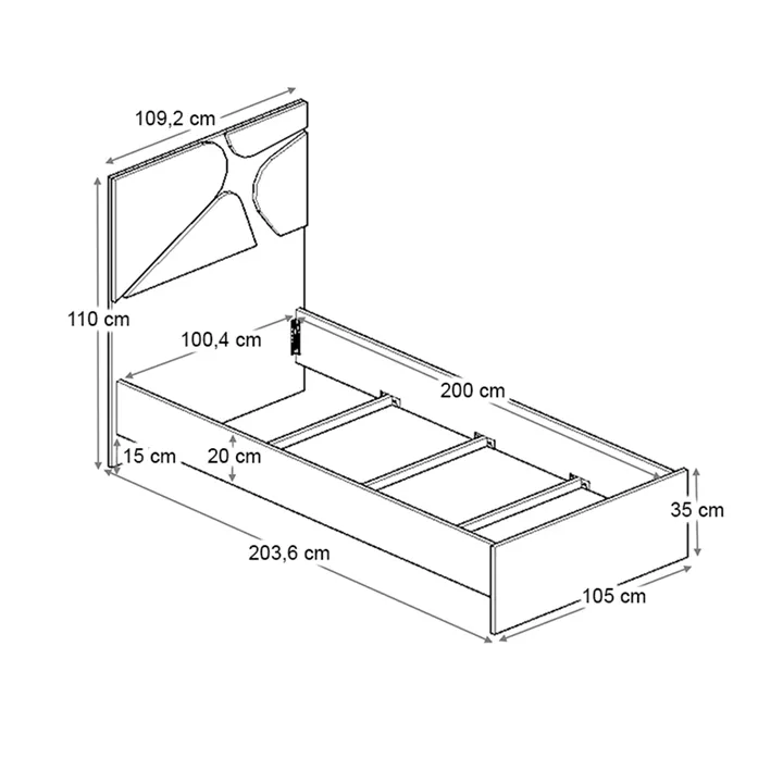Κρεβάτι Bergamo Megapap χρώμα φυσικό οξιάς 100x200εκ.