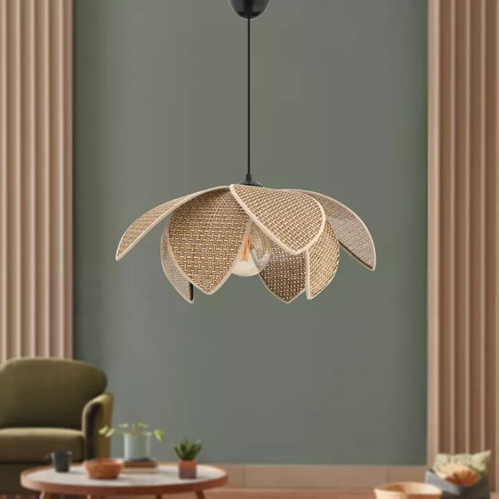 Φωτιστικό οροφής Magnolia Megapap E27 ύφασμα PVC μονόφωτο χρώμα μπεζ Ø40x55εκ.