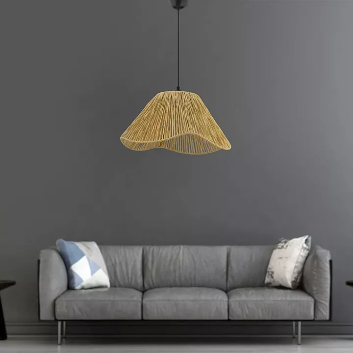 Φωτιστικό οροφής Sukne Megapap E27 γιούτα μονόφωτο χρώμα camel Ø35x60εκ.