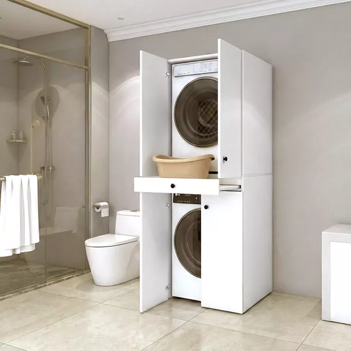 Έπιπλο πλυντηρίου - στεγνωτηρίου Kindi Megapap χρώμα λευκό 70x60x187εκ.