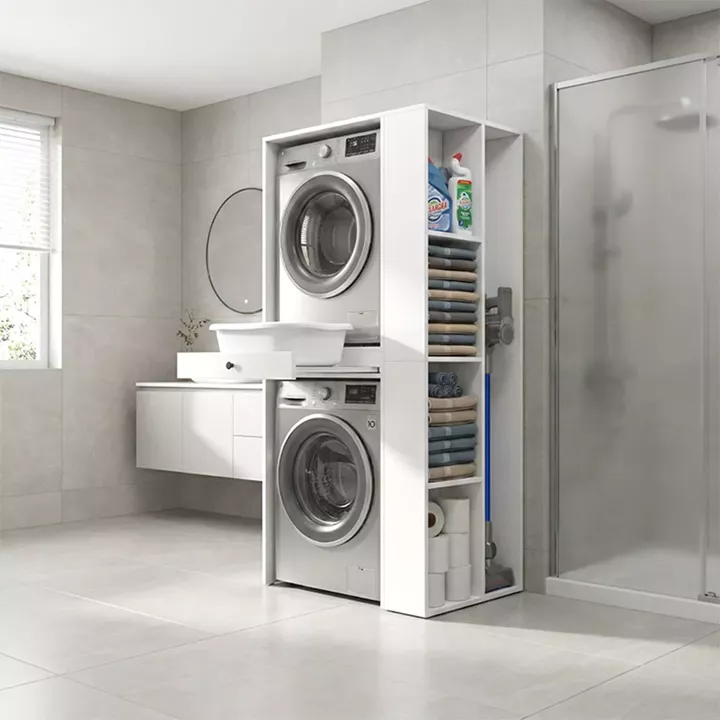 Έπιπλο πλυντηρίου - στεγνωτηρίου Bace Megapap χρώμα λευκό 90x60x187εκ.