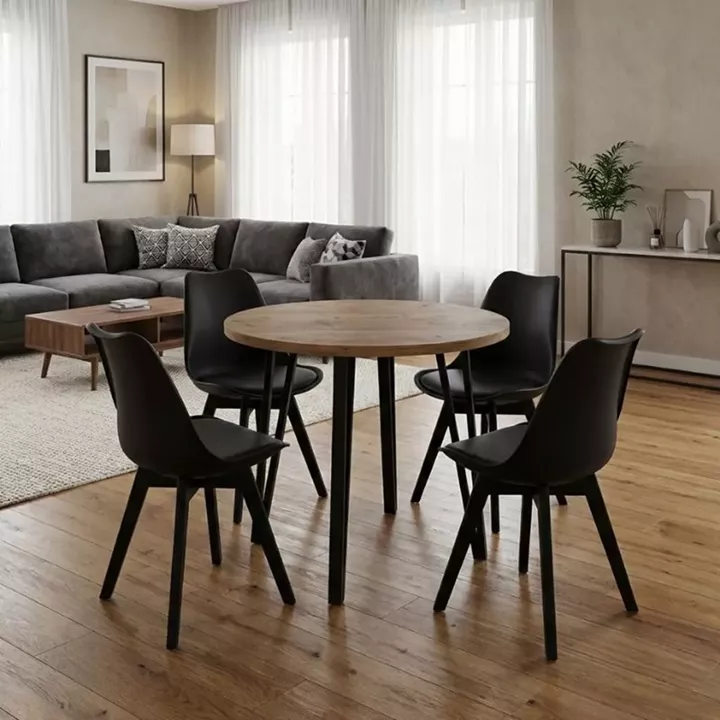 Σετ τραπεζαρία 5τμχ Xana - Viva Megapap χρώμα sepet oak - μαύρο Ø90x77,7εκ.