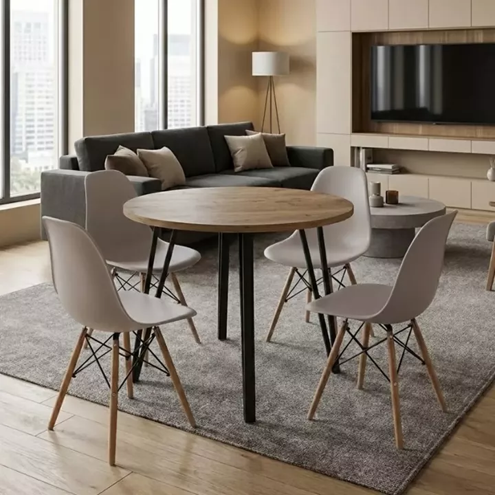 Σετ τραπεζαρία 5τμχ Xana - Nova Megapap χρώμα sepet oak - cappuccino Ø90x77,7εκ.