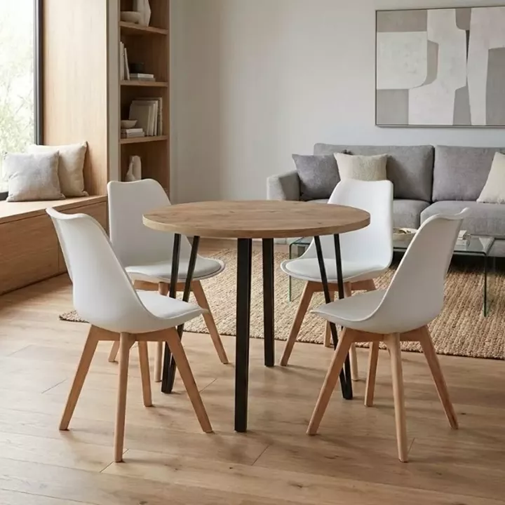 Σετ τραπεζαρία 5τμχ Xana - Viva Megapap χρώμα sepet oak - λευκό Ø90x77,7εκ.