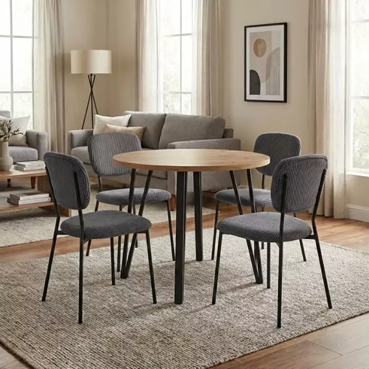 Σετ τραπεζαρία 5τμχ Xana - Kevin Megapap χρώμα sepet oak - γκρι Ø90x77,5εκ.