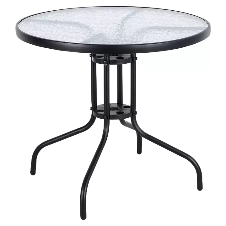 Τραπέζι Κήπου ArteLibre EARTH Μαύρο Μέταλλο/Γυαλί Φ80x70cm