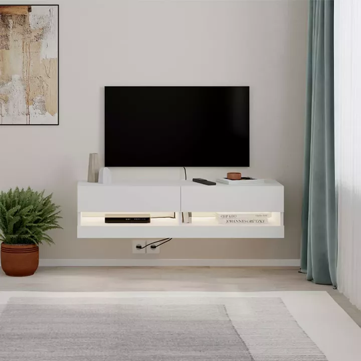 Έπιπλο τηλεόρασης επιτοίχιο Moon Megapap με LED χρώμα λευκό 120x33,8x30εκ.