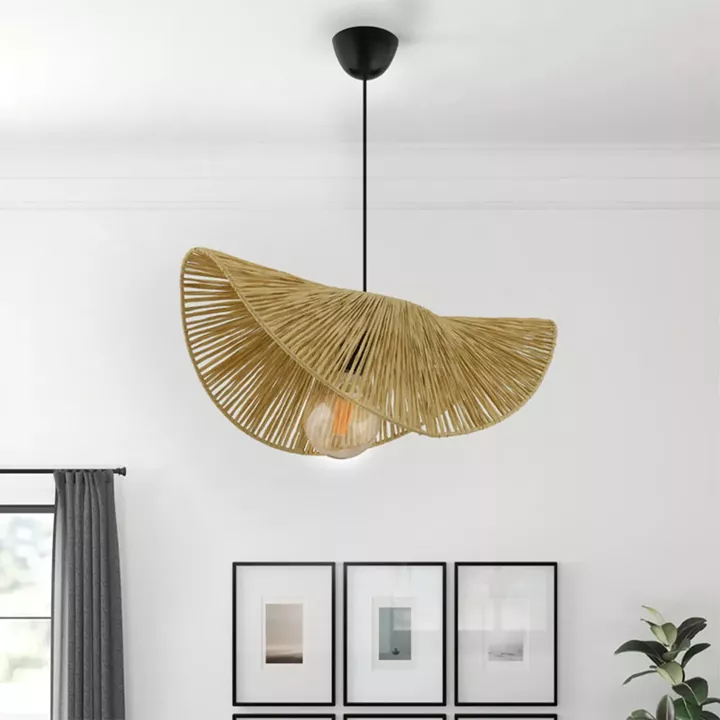 Φωτιστικό οροφής Taco Megapap E27 γιούτα μονόφωτο χρώμα camel 51x36x55εκ.