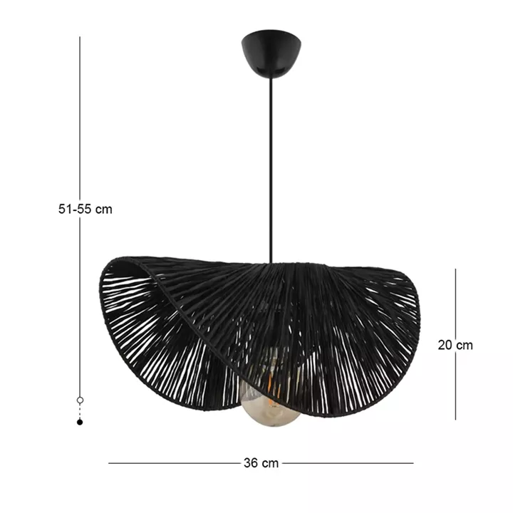 Φωτιστικό οροφής Taco Megapap E27 γιούτα μονόφωτο χρώμα μαύρο 51x36x55εκ.