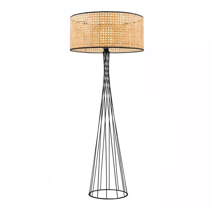 Φωτιστικό δαπέδου Solin Megapap E27 μεταλλικό - ρατάν χρώμα μαύρο - φυσικό Ø38x140εκ.