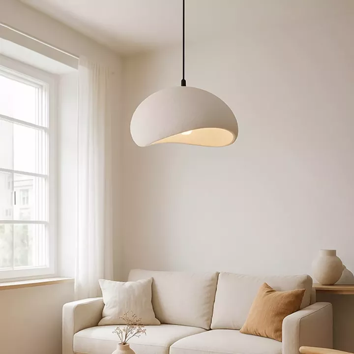 Φωτιστικό οροφής Riven Megapap E27 polyester μονόφωτο χρώμα κρεμ Ø35x80εκ.