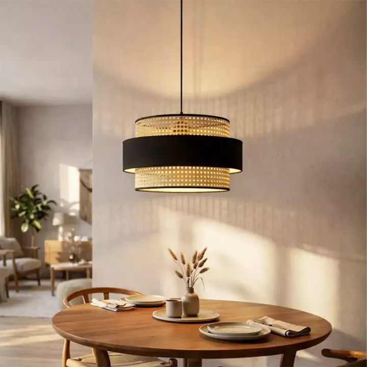 Φωτιστικό οροφής Orvia Megapap E27 ρατάν μονόφωτο χρώμα φυσικό - μαύρο Ø30x70εκ.