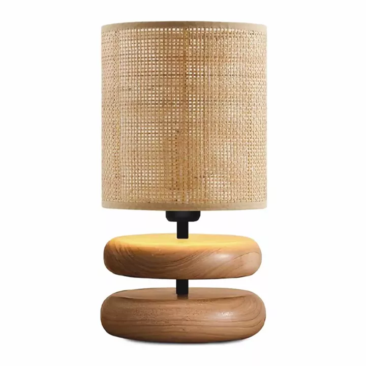 Φωτιστικό επιτραπέζιο Lucia Megapap E14 ξυλινο - pe rattan χρώμα φυσικό Ø15x35εκ.