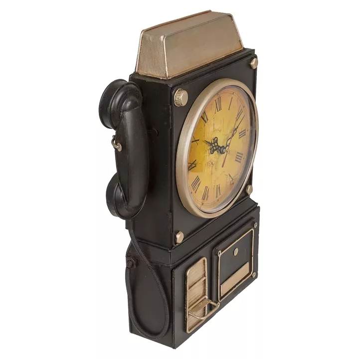 Κλειδοθήκη Τηλέφωνο 6 Θέσεων Με Ρολόι Μπρονζέ/Μαύρο Μέταλλο 26x35.5cm