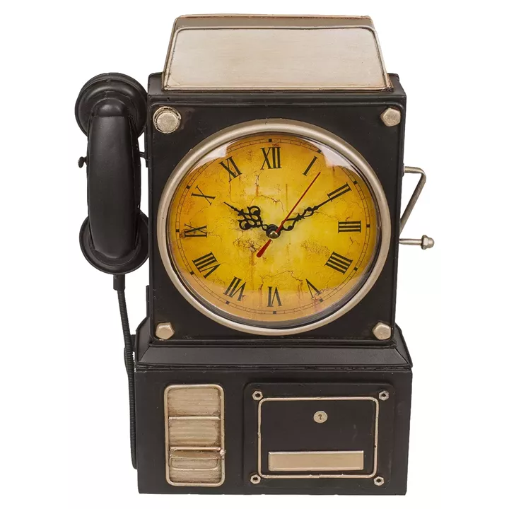 Κλειδοθήκη Τηλέφωνο 6 Θέσεων Με Ρολόι Μπρονζέ/Μαύρο Μέταλλο 26x35.5cm