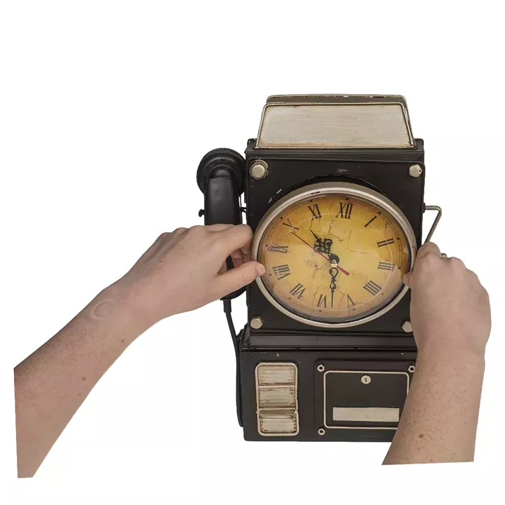 Κλειδοθήκη Τηλέφωνο 6 Θέσεων Με Ρολόι Μπρονζέ/Μαύρο Μέταλλο 26x35.5cm