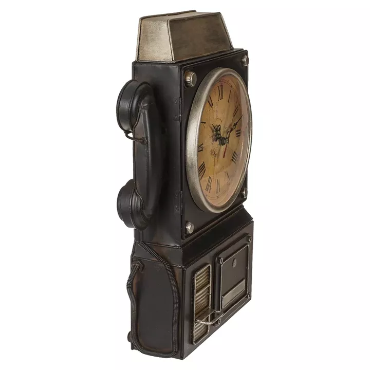 Κλειδοθήκη Τηλέφωνο 6 Θέσεων Με Ρολόι Μπρονζέ/Μαύρο Μέταλλο 26x35.5cm