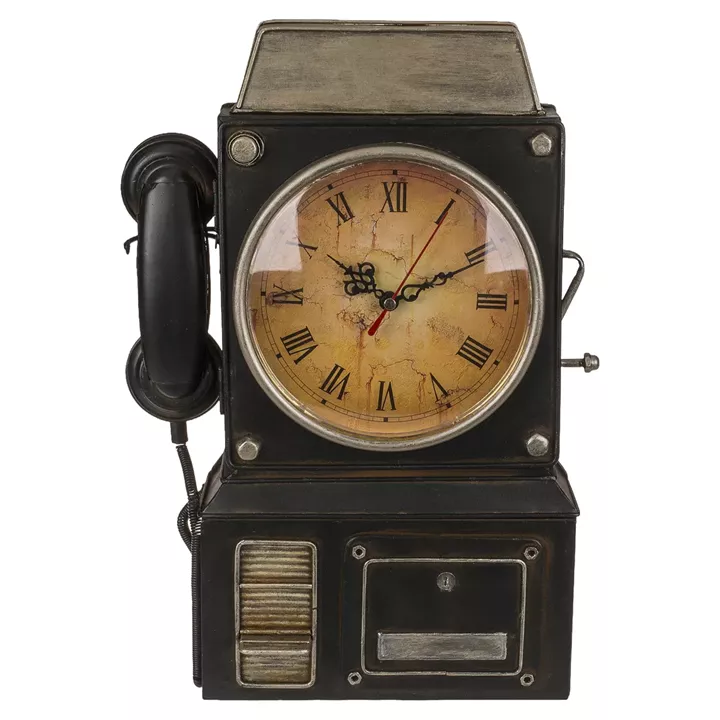Κλειδοθήκη Τηλέφωνο 6 Θέσεων Με Ρολόι Μπρονζέ/Μαύρο Μέταλλο 26x35.5cm
