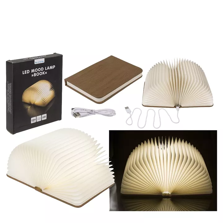 Λάμπα LED Ατμόσφαιρας Επιτραπέζια Βιβλίο Με Εξώφυλλο Δερματίνης Επαναφορτιζόμενη Καφέ 17x13cm