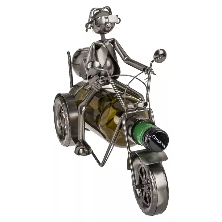 Θήκη Κρασιού Μοτοσυκλετιστής Ασημί Μέταλλο 30x21cm