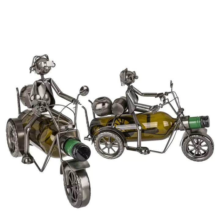 Θήκη Κρασιού Μοτοσυκλετιστής Ασημί Μέταλλο 30x21cm