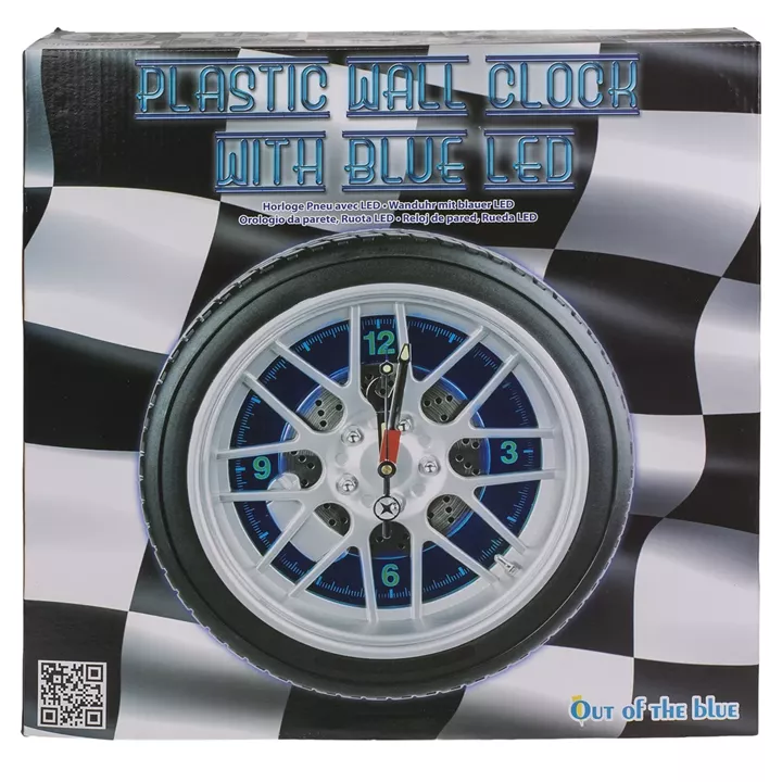 Ρολόι Τοίχου Ρόδα Αυτοκινήτου Με 16 LED Πλαστικό Φ35cm