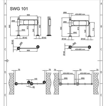Διαστάσεις, CAME SWG 101 τουρνικέ μεσαίου ύψους για ελεγχόμενη ροή πεζών, εσωτερικό ή εξωτερικό με προσαρμογή, VBstore