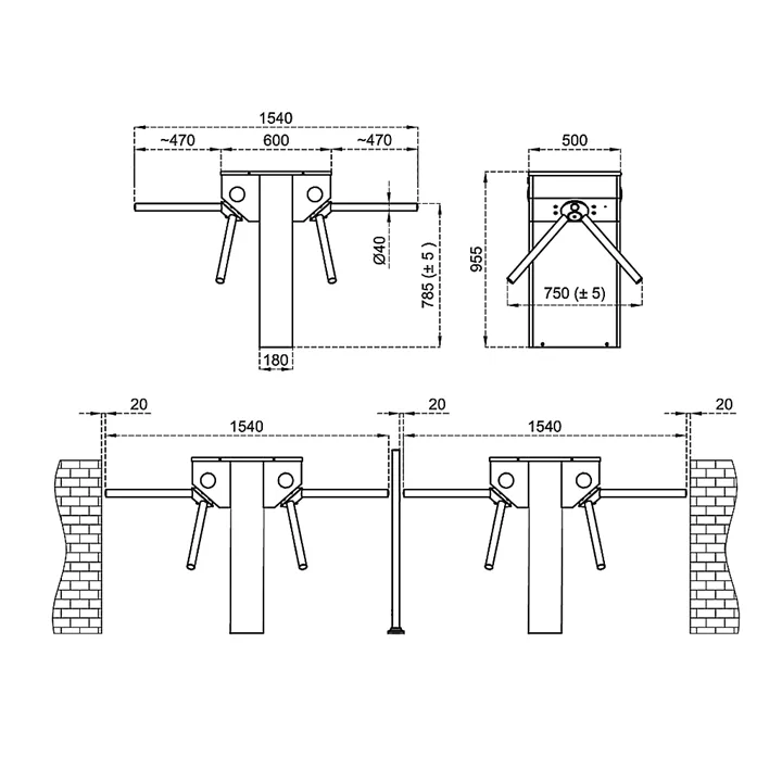 CAME 500E-D | Διπλό τρίποδο τουρνικέ 3 βραχιόνων για έλεγχο πρόσβασης, AISI 304
