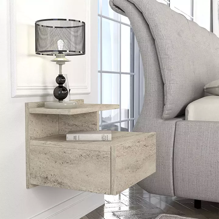 Κομοδίνο επιτοίχιο Mislina Megapap χρώμα travertine 40x33,2x32εκ.