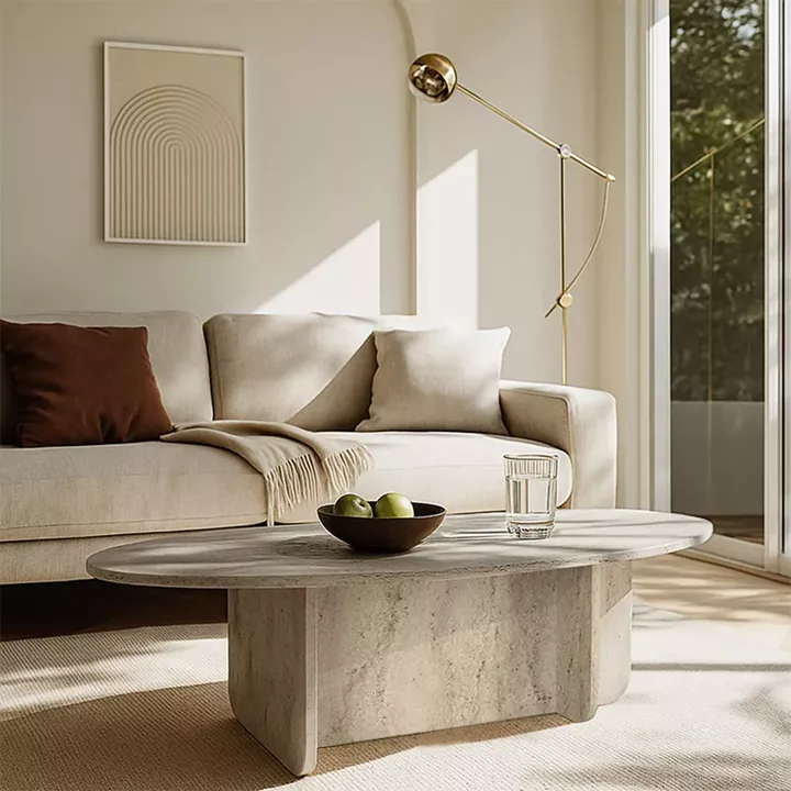 Τραπεζάκι σαλονιού Ravey Megapap χρώμα travertine 120x60x39,6εκ.