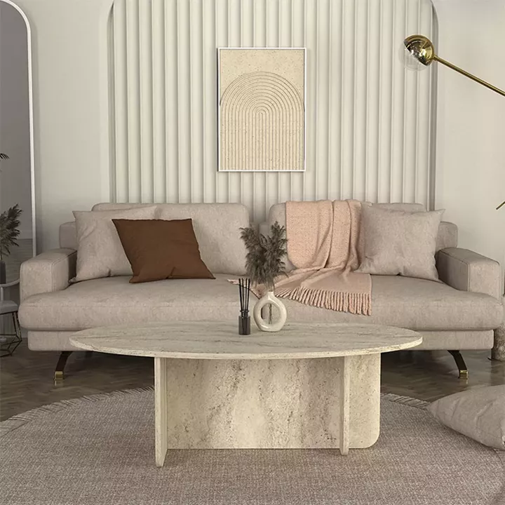 Τραπεζάκι σαλονιού Ravey Megapap χρώμα travertine 120x60x39,6εκ.