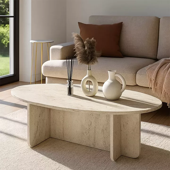 Τραπεζάκι σαλονιού Ravey Megapap χρώμα travertine 120x60x39,6εκ.