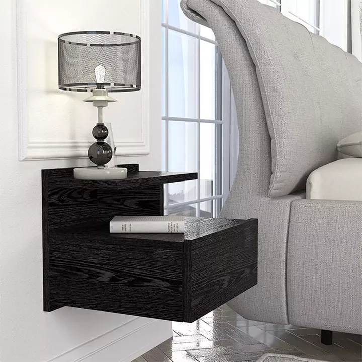 Κομοδίνο επιτοίχιο Mislina Megapap χρώμα sencron black 40x33,2x32εκ.