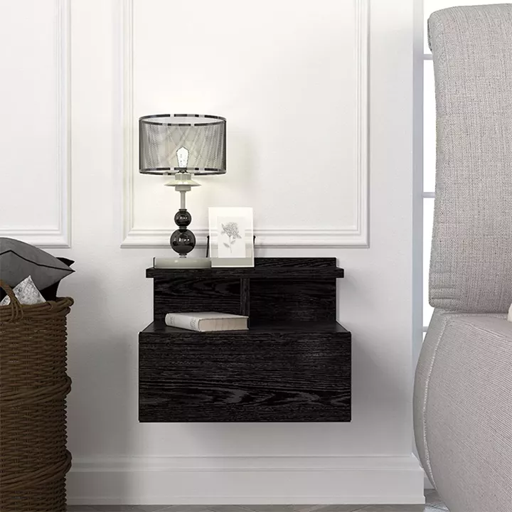 Κομοδίνο επιτοίχιο Mislina Megapap χρώμα sencron black 40x33,2x32εκ.