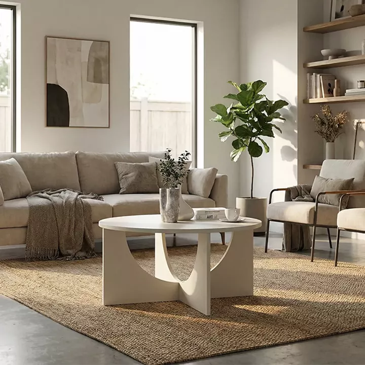 Τραπεζάκι σαλονιού Lemmar Megapap χρώμα sandstone Ø75x36,8εκ.