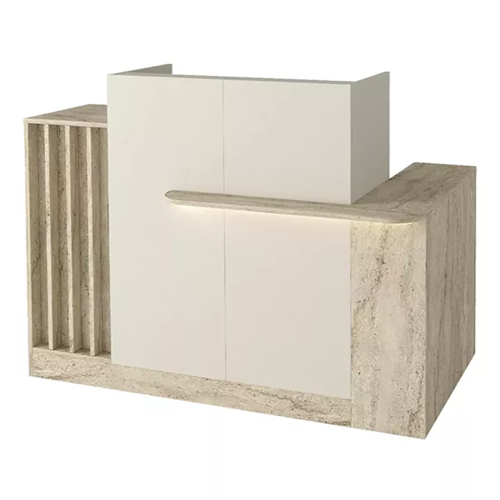 Γραφείο υποδοχής - reception Dayana Megapap με LED χρώμα travertine - sandstone 150x85,2x120εκ.